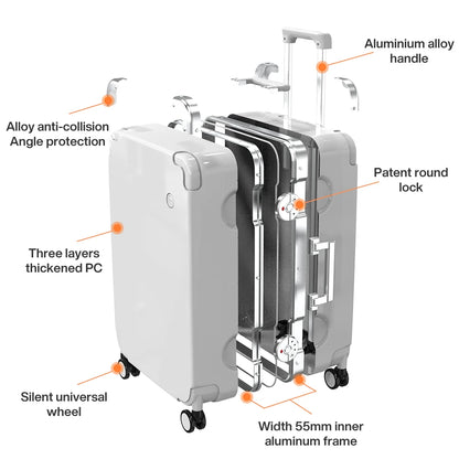 Carry On Luggage 20'' Rolling Luggage Aluminum Frame PC Hardside with Spinner Wheels TSA Lock 24''