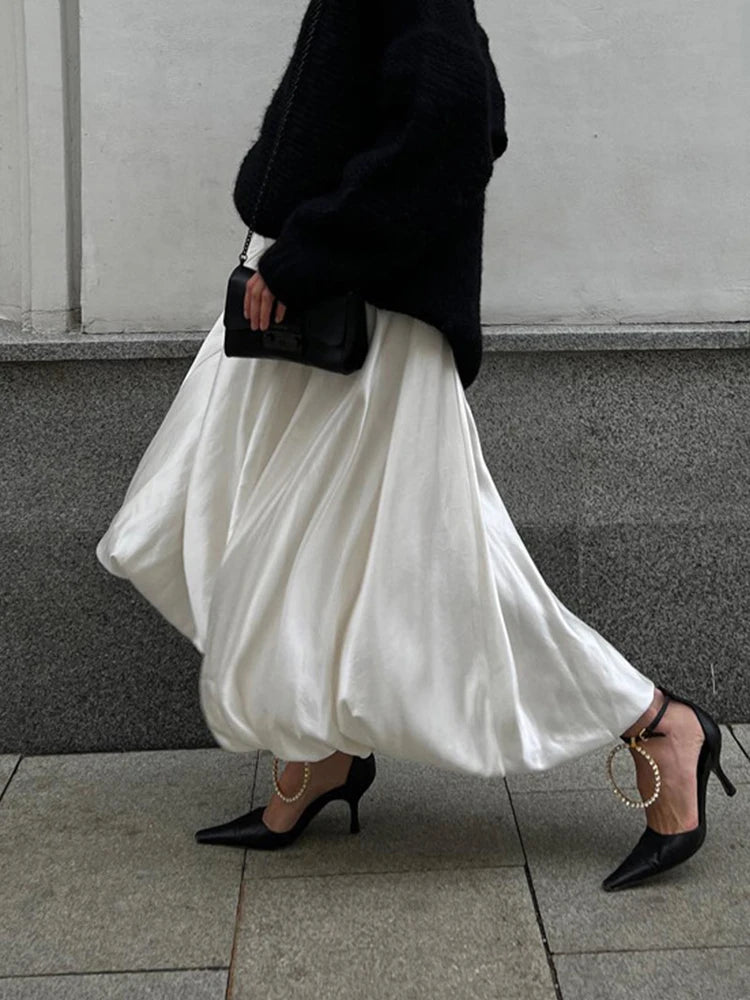 Autumn Maxi Satin High Waist Skirt