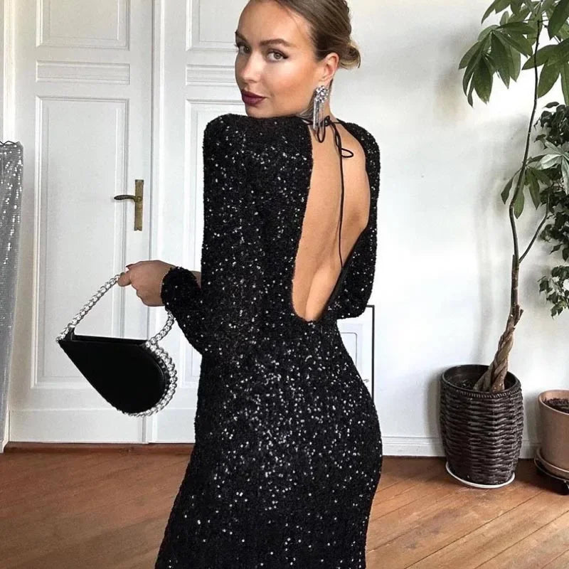 Sarah Sequin Long Evening Dress LUXLIFE BRANDS