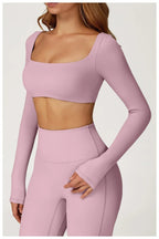 Yoga Shirts Fitness Long Sleeve Women Sport Crop Top Women Square Neck Gym Top Yoga T-Shirt Clothing Casual Quick Dry Sportswear Luxlife Brands