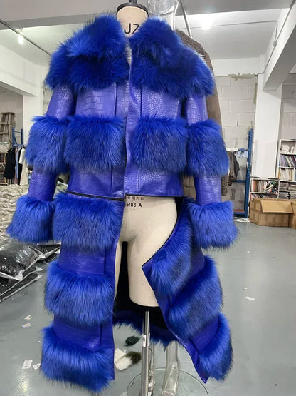 RR2831 Two Ways Wear Long Faux Fur Coats Women Stand Fur Collar Long Sleeve Fake Fox Fur Winter Jackets Women Waist Zipper LUXLIFE BRANDS