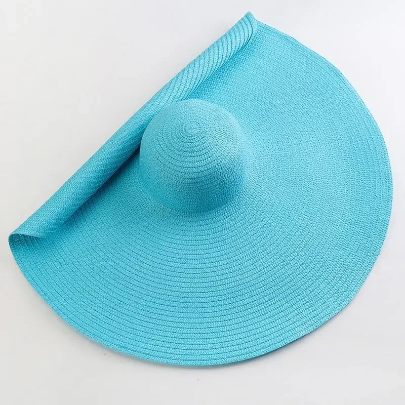 70cm Oversized Wide Brim Sun Hat Travel Large UV Protection Beach Straw Hats Women's Summer Floppy Foldable Chapeaux Wholesale