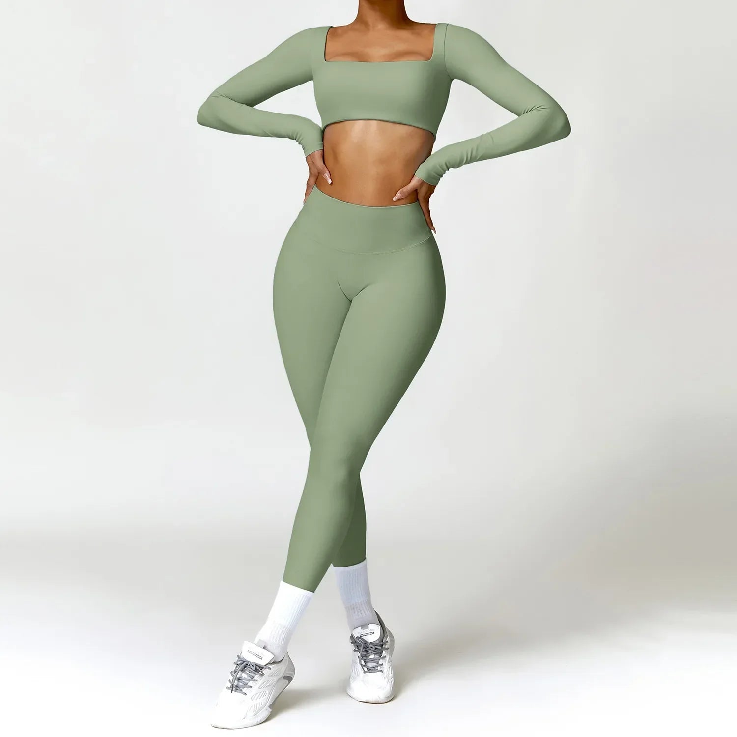2PCS Yoga Set Women Gym Long Sleeve Sports Suits Fitness Bra Crop Top Workout Clothes Female Athletic Wear Legging Sportswear