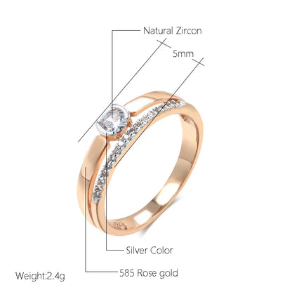 Kinel Luxury Natural Zircon Rings For Women 585 Rose Gold Silver Color Mix Setting Slim Design Daily Bride Wedding Jewelry