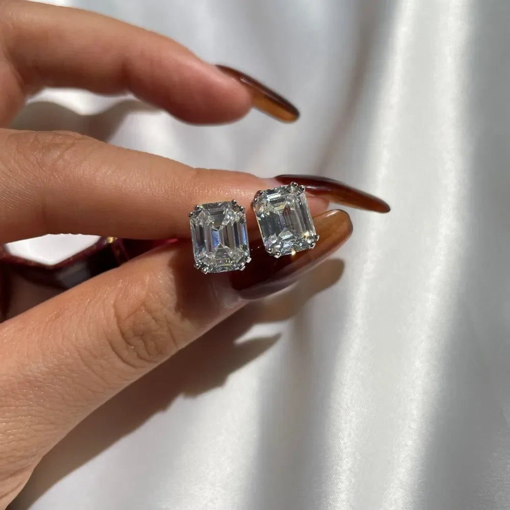 Wong Rain 100% 925 Sterling Silver Emerald Cut 4CT High Carbon Diamonds Ear Stud Earrings Wedding Party Jewelry Drop Shipping LUXLIFE BRANDS