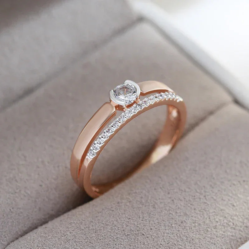 Kinel Luxury Natural Zircon Rings For Women 585 Rose Gold Silver Color Mix Setting Slim Design Daily Bride Wedding Jewelry