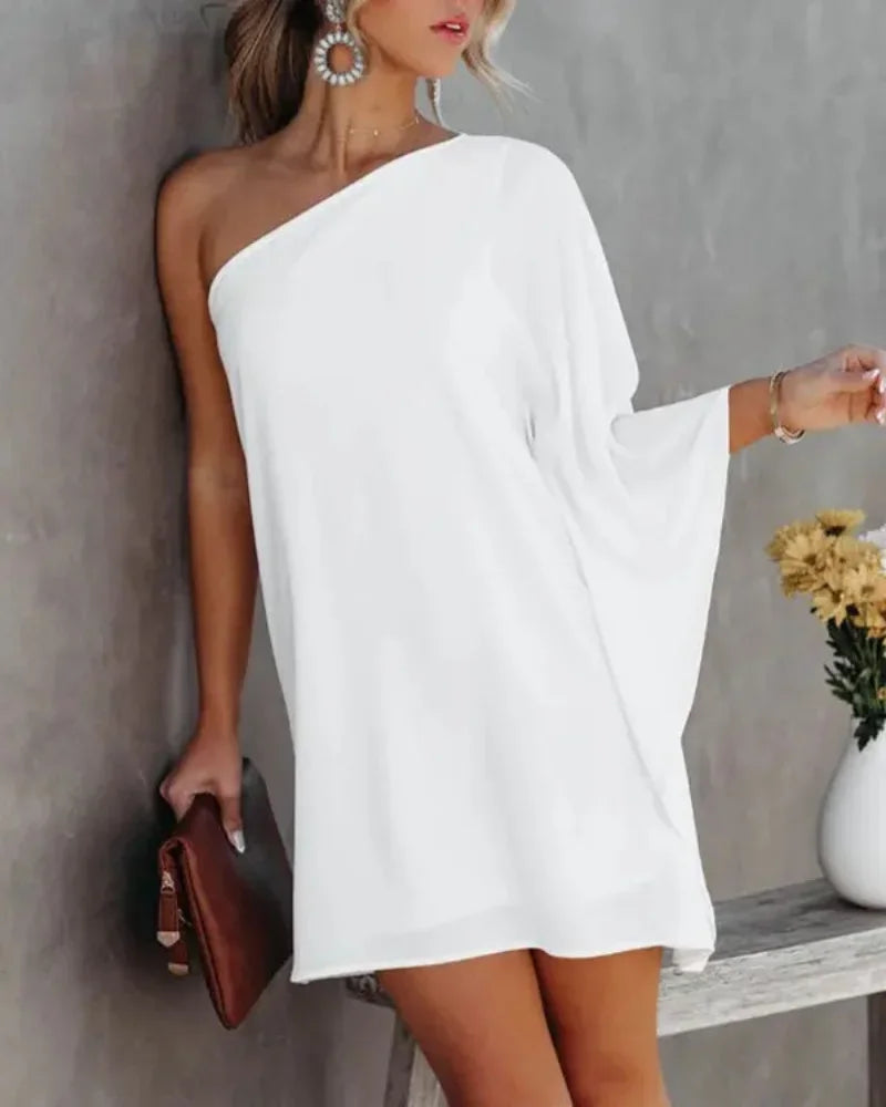 One-Shoulder Long Sleeve Halter Loose Cover-Up