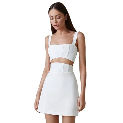Elegant Women Bandage 2 Two Pieces Sets New Summer Sexy Tank Sleeveless Tops &amp; Mini Skirts Fashion Club Party Outwear Sets