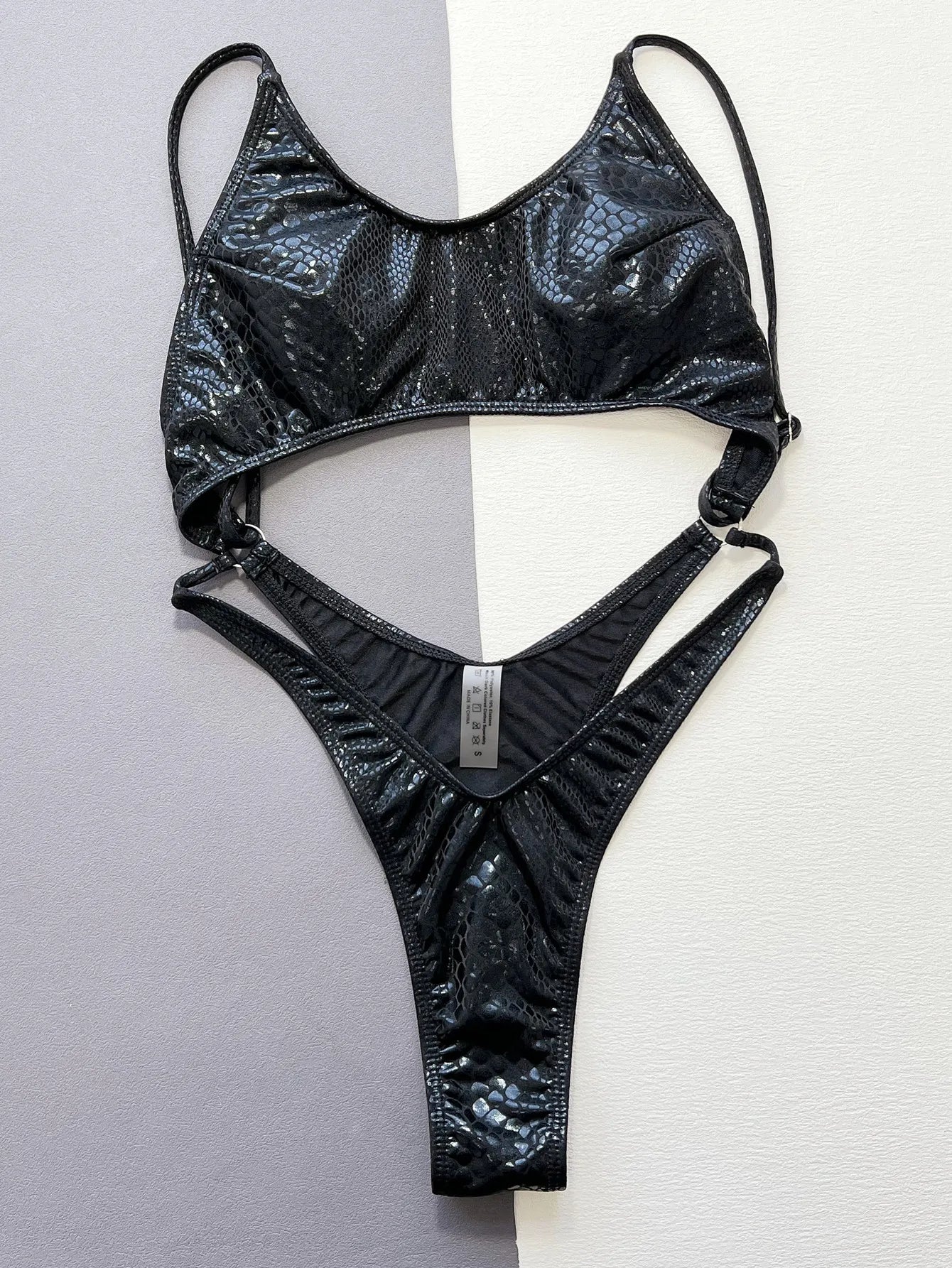 Women black snake print metallic swimsuit one piece hollow backless bikini Swimwear bathing suit beach outfits bodysuit biquini Luxlife Brands