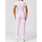 Seamless Yoga Set Women Pink Short Sleeve Top with High Waist Leggings Two Piece Workout Clothes Sports Fitness Gym Sets Luxlife Brands