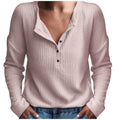 Waffle Button O Neck Oversized Shirts Spring Fall Long Sleeve Women T Shirts Korean Style Fashion Harajuku White Pink Solid Tops LUXLIFE BRANDS