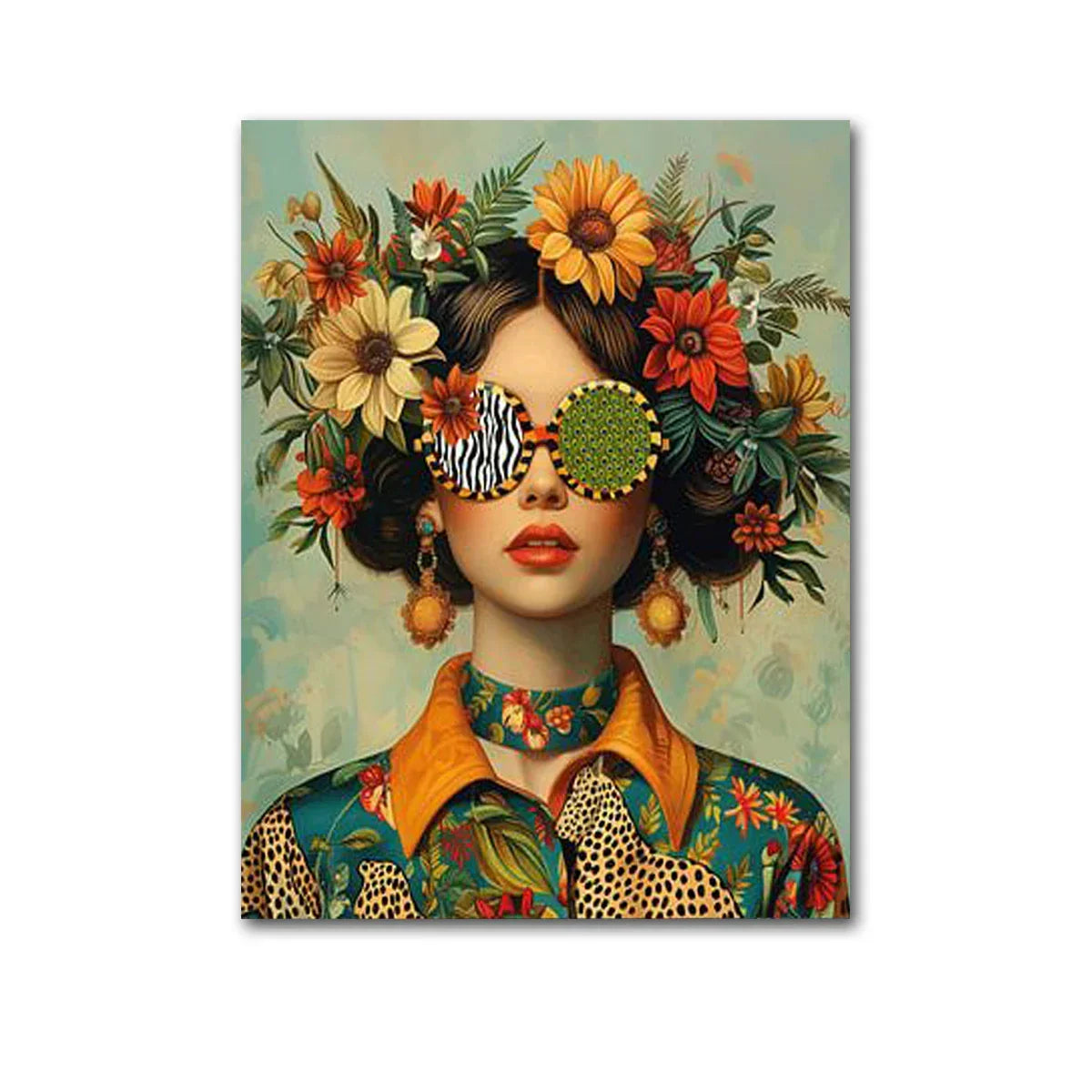 Nordic Boho Fashion Glasses Woman With Flowers Wall Art Canvas Painting Butterfly With Girl Portrait Poster Prints Mural Picture