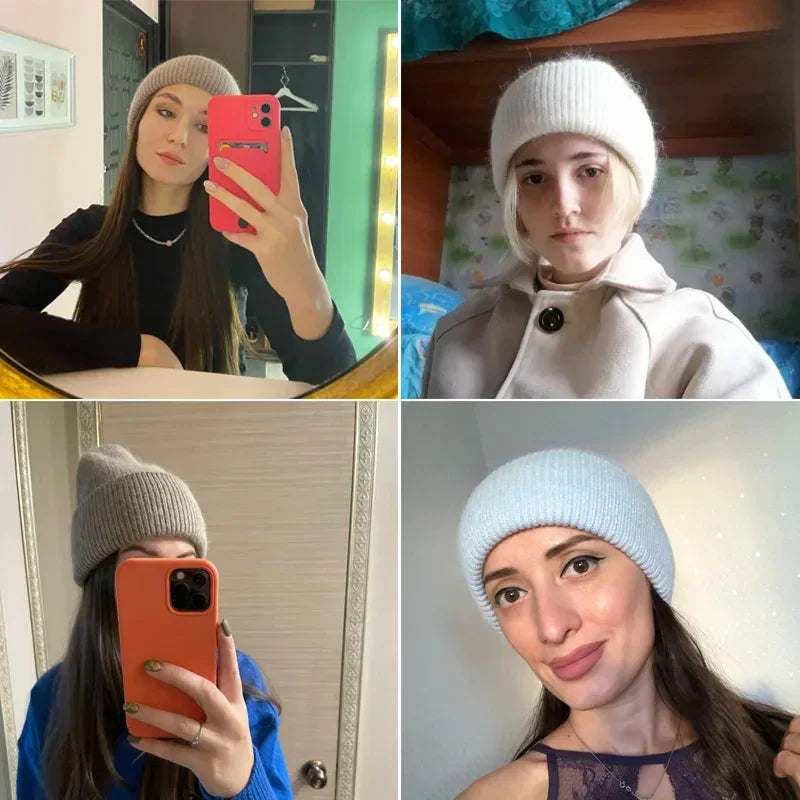 Women Winter Hat Real Rabbit Fur Winter Hats For Women Fashion Warm Beanie Hats Women Solid Adult Cover Head Cap Luxlife Brands