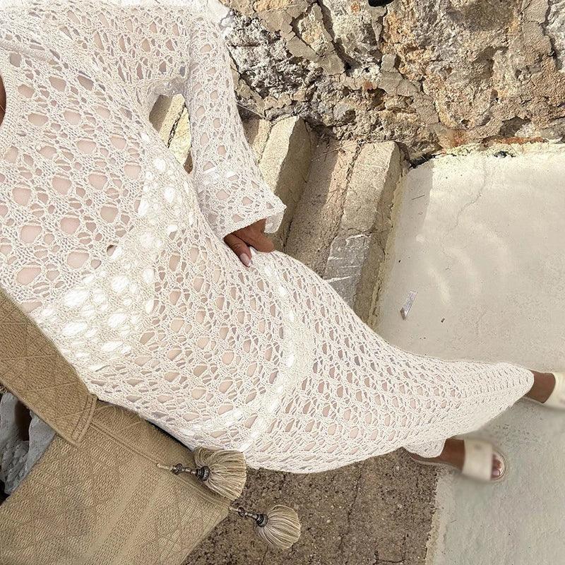 Women's Sexy Swimwear Cover Up Beach Crochet Covers Bikini Coverups Vacation Outfits with Mesh Sheer Maxi Dress For Beach Mujer