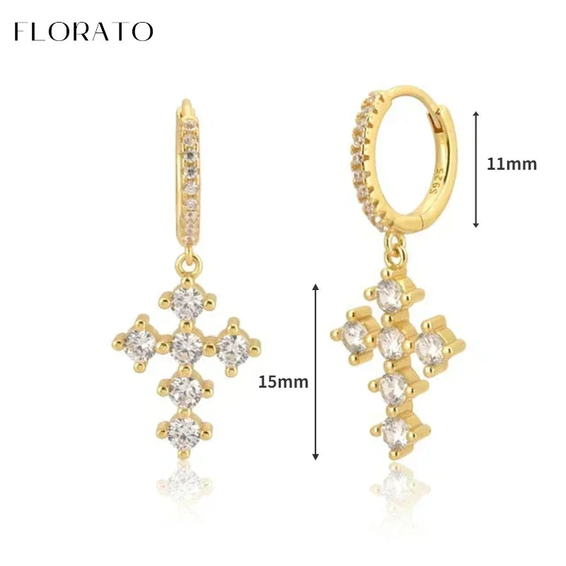 Luxury white crystal zircon earrings 925 sterling silver ear needles Hoop gold earrings For women Fashion Luxury Wedding Jewelry