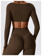 Yoga Shirts Fitness Long Sleeve Women Sport Crop Top Women Square Neck Gym Top Yoga T-Shirt Clothing Casual Quick Dry Sportswear Luxlife Brands