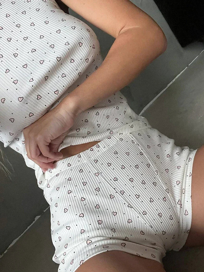 Marthaqiqi Casual Female Pajamas Suit O-Neck Sleepwear Sexy Backless Nightwear Shorts Slim Printing Women Nightgowns 2 Piece Set LUXLIFE BRANDS