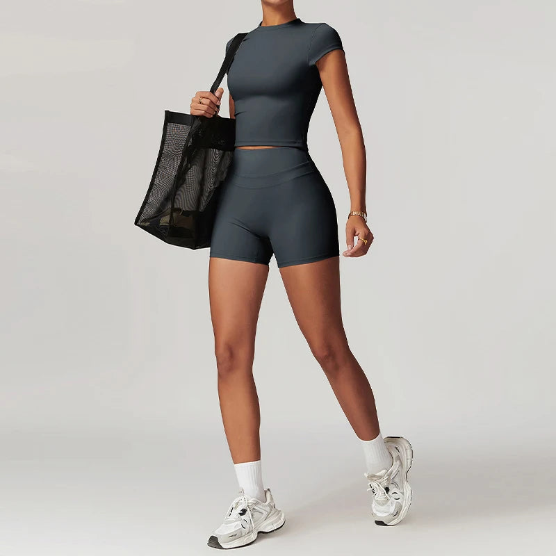 Hearuisavy 2-Piece Yoga Sets Sports Suit Women Fitness Tracksuit Running Workout Shirt Yoga Clothing Quick-Drying Gym Set Women