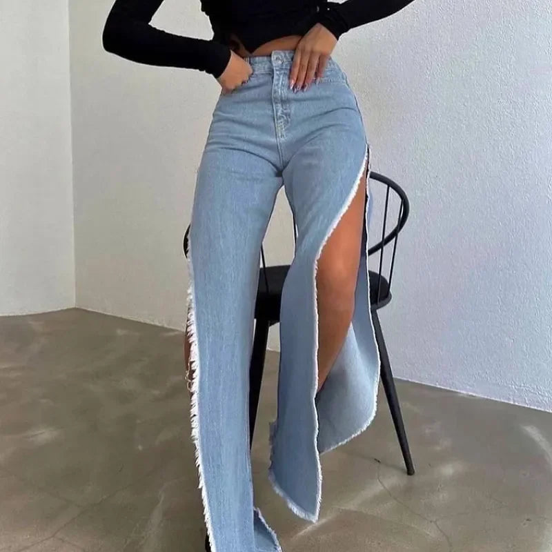 High Waisted Side Split Out Jeans Women Casual Loose Cargo Black Pants Streetwear Autumn Wide Leg Long Baggy Y2k Jeans XY23154SK LUXLIFE BRANDS