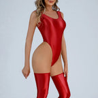 Women Sexy Oil Shiny Bodysuit Strap Solid Swimsuit High Cut Bikini Thong Leotard Thin Smooth Jumpsuit Summer Breath Nightwear Luxlife Brands