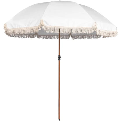 7.5Ft Patio Beach Umbrella with Fringe, UPF50+ with Push Botton Tilt & Crank