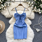 2024 Sexy Backless Lace Solid Knitted Bow Summer Dress Women Black Mini Party Dress Bodycon Sheath night Club Outfits Luxlife Brands