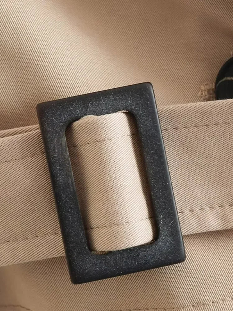 Khaki Cropped Trench Women Long Sleeves Cropped Design Jacket Chic Lady High Street Casual Loose Coats Top Female 2023 New LUXLIFE BRANDS