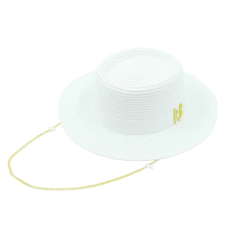 Designer French Elegant Women's Summer RB Letter Straw Hat Wide Brim Breathable Sun Protect Fashionable Beach Vacation Sun Hat Luxlife Brands