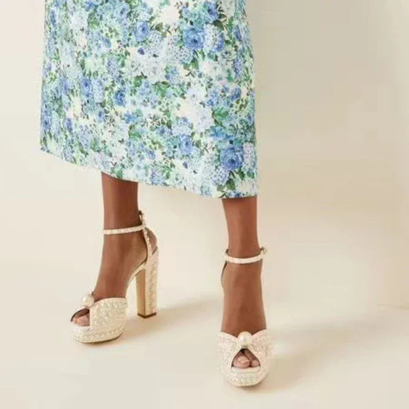 Handmade Beaded Platform Wedding Pumps