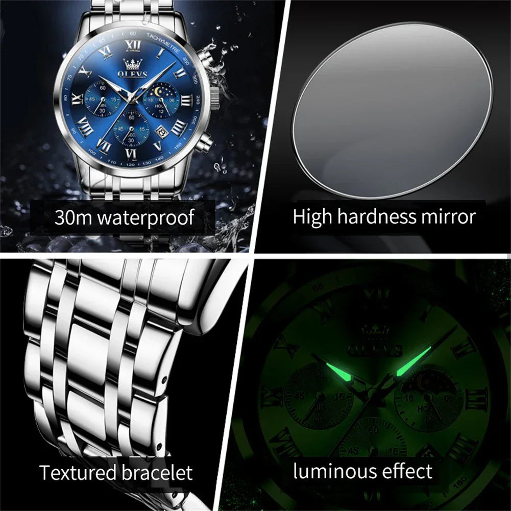 Luxury Brand Men's Stainless Chronograph Quartz Watch LUXLIFE BRANDS