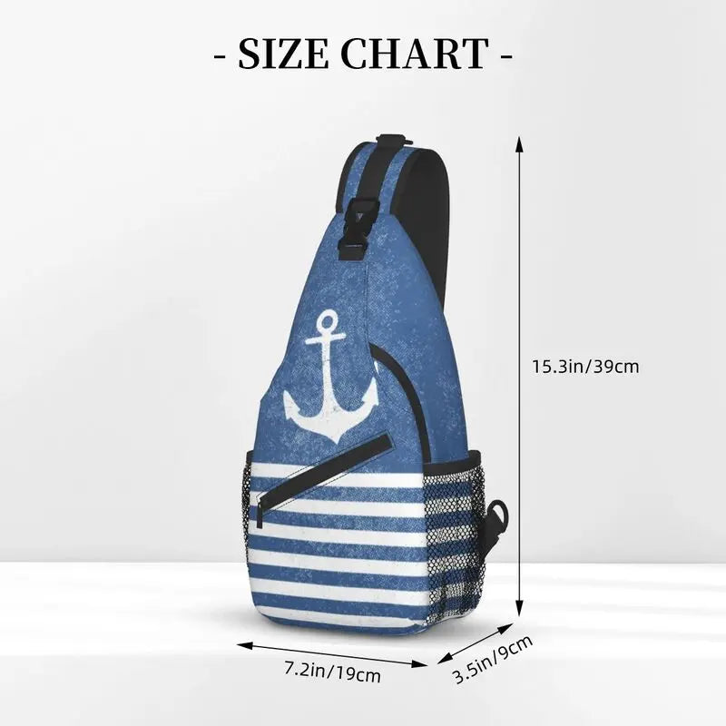 Vintage Anchor With Stripes Sling Chest Crossbody Bag Men Casual Nautical Marine Shoulder Backpack for Hiking