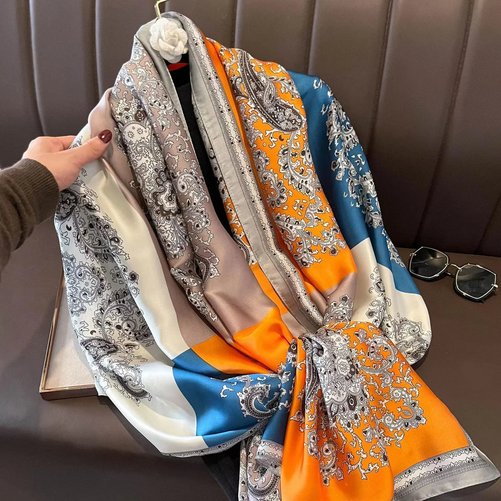 180*90cm Luxury Brand Spring Summer Autumn Women Clothing New Fashion Color matching printed silk scarf lady popular turba