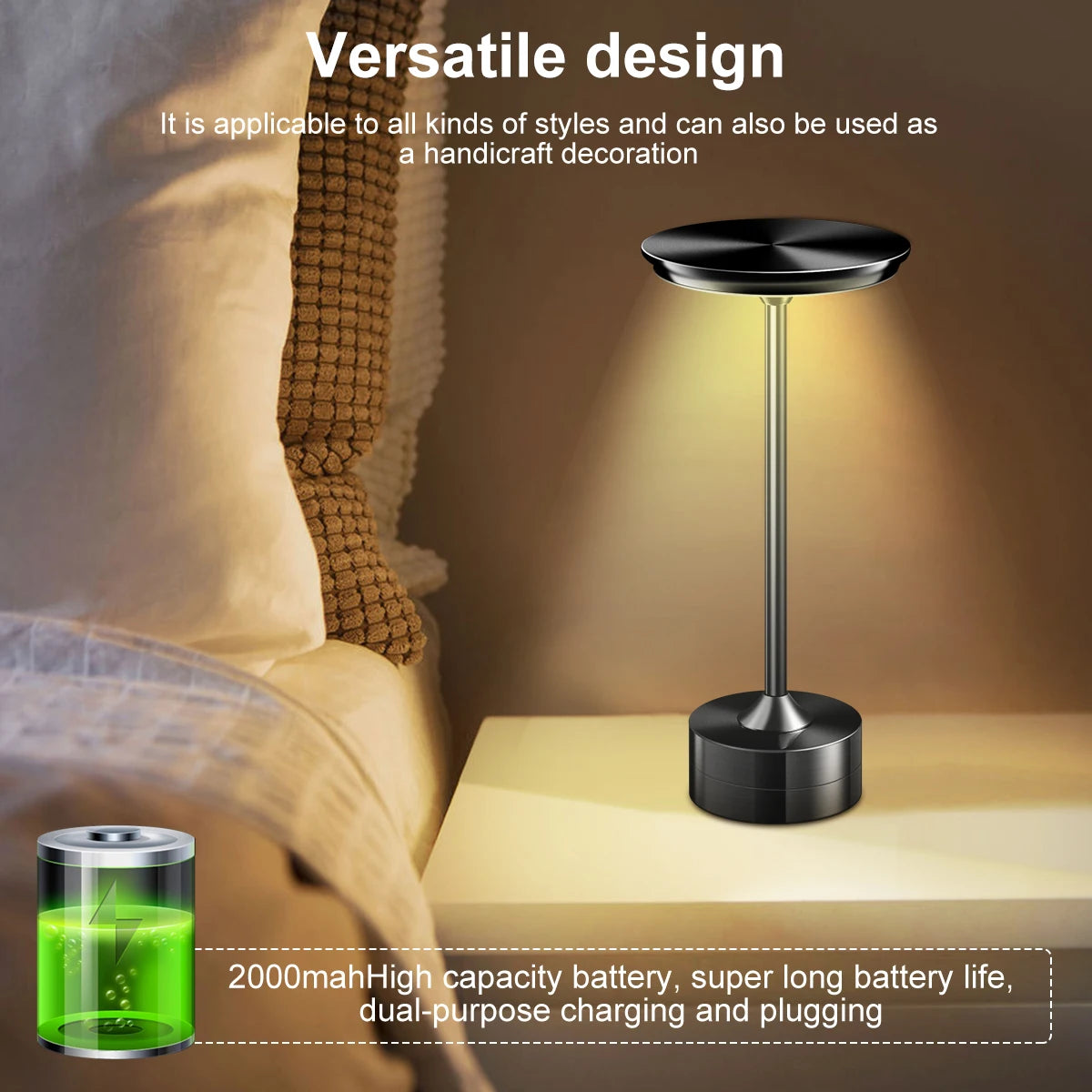 Wireless Table Lamp Touch Sensor Rechargeable Desktop Night Light LED Reading Lamp for Restaurant Hotel Bar Bedroom Decor Light LUXLIFE BRANDS