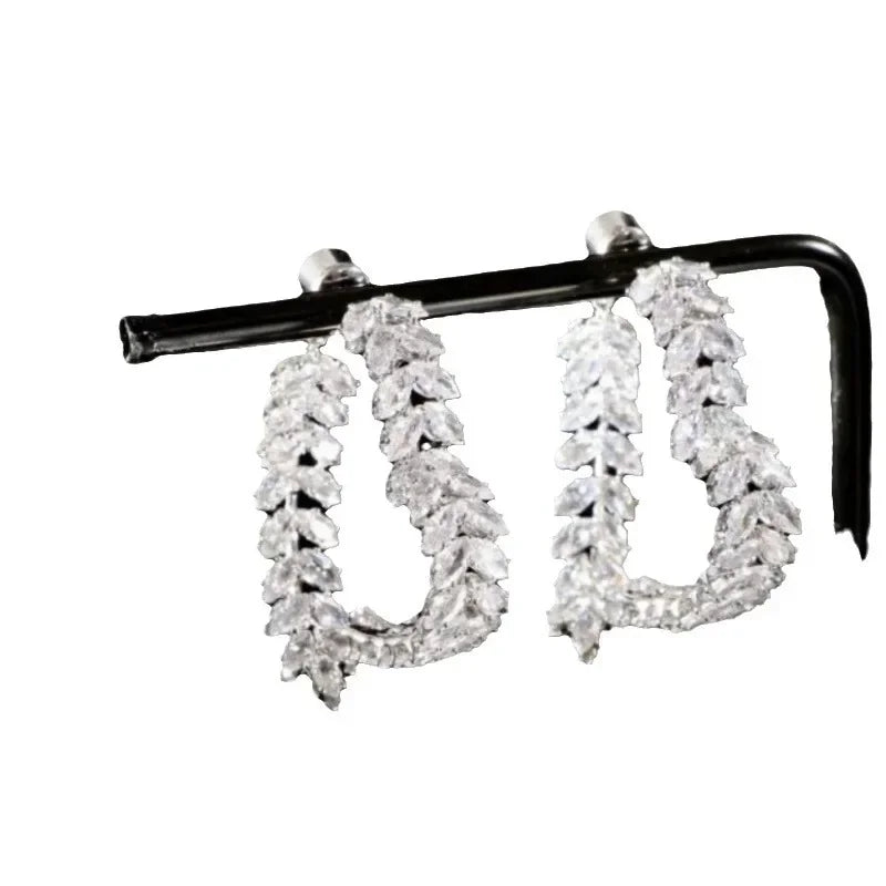 French Style Small Fragrance Pink Wheat Ear Lovehigh-end Feeling Light Luxury Zircon Earrings for Girls.