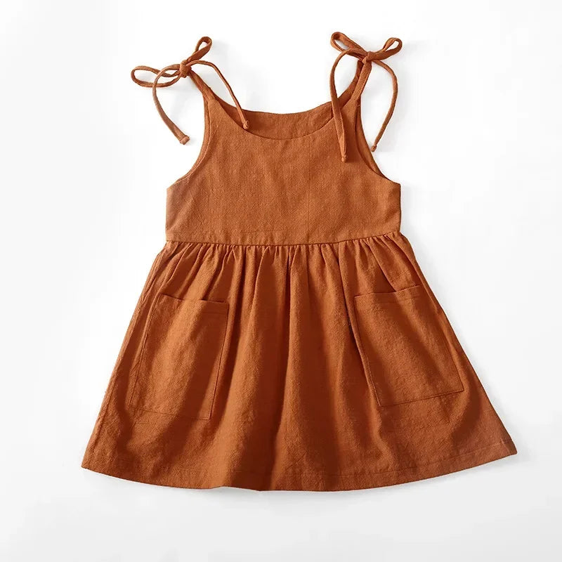 Summer Toddler Girl Dress Solid Cotton Sleeveless Children Dress Kids Sundress Slip Dress Fashion Girls Clothing Luxlife Brands