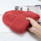 Fashion Warm Skullies Angola Rabbit Fur Winter Knitted Beanies Women Cap Female Three Fold Ski Outdoor Hats Luxlife Brands