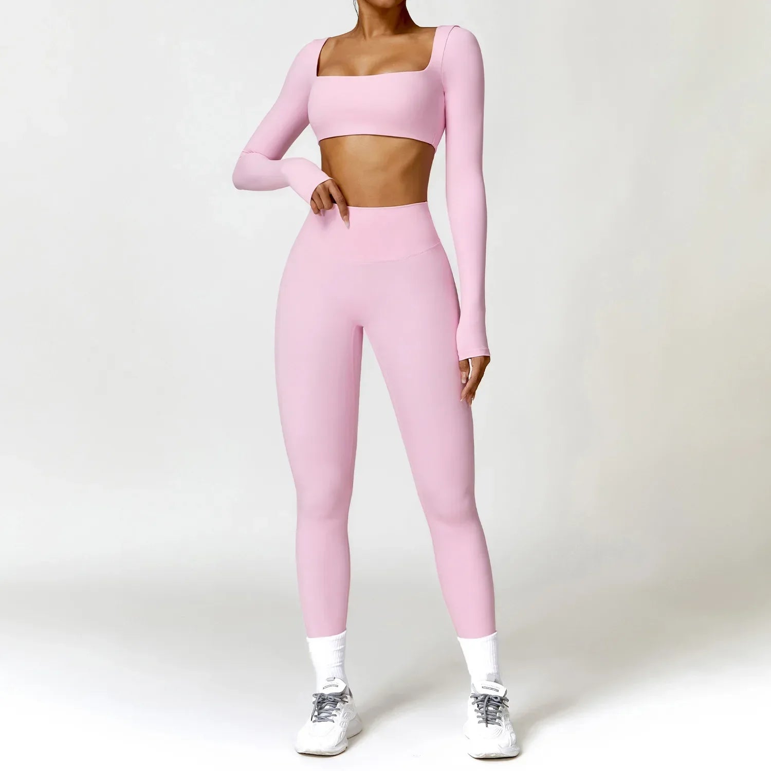 2PCS Yoga Set Women Gym Long Sleeve Sports Suits Fitness Bra Crop Top Workout Clothes Female Athletic Wear Legging Sportswear