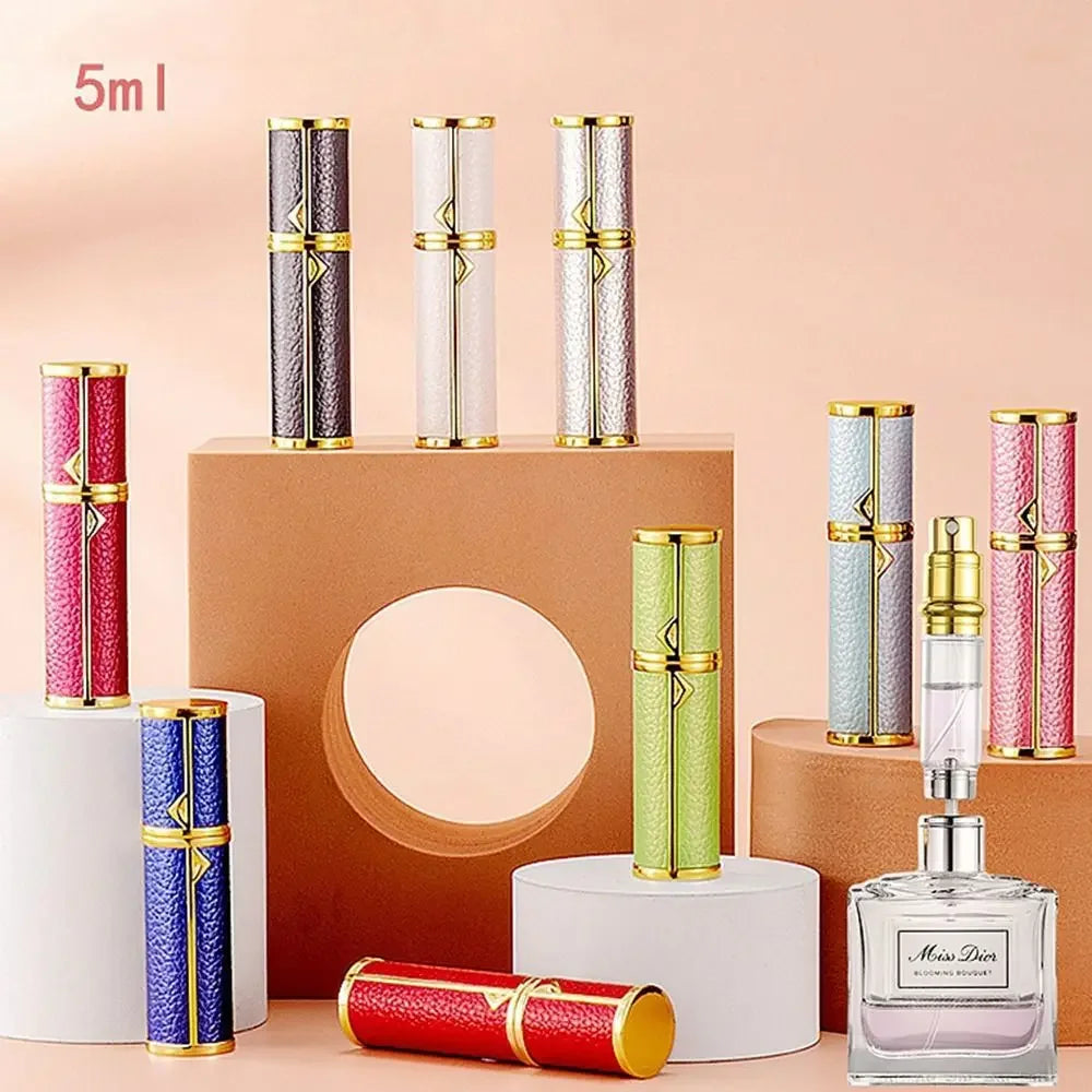 Luxury Bottom-filled Perfume Bottle Aluminum Self-pumping 5ml Real Leather Spray Bottle Cologne Moisturizer Fragrance