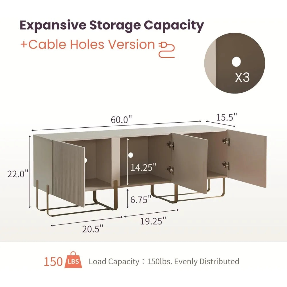 Living Room and Bedroom Cabinet for Tv Stand Living Room Furniture for Modern Television With 3 Lockers Fits 65 Inches Home Wall