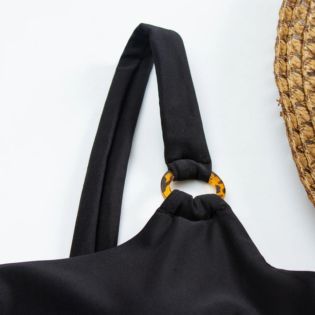 Sexy One piece Solid Color Women Bikini Set with Hollow Suspender Bikini Fashion Backless Swimsuit Low Waisted Bikini Set