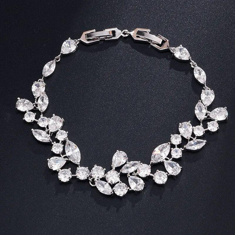 Uilz Luxury Leaf Shaped Bracelet White Gold Color AAA Cubic Zirconia Bracelets Gift for Women Prom Evening Party Jewelry LUXLIFE BRANDS