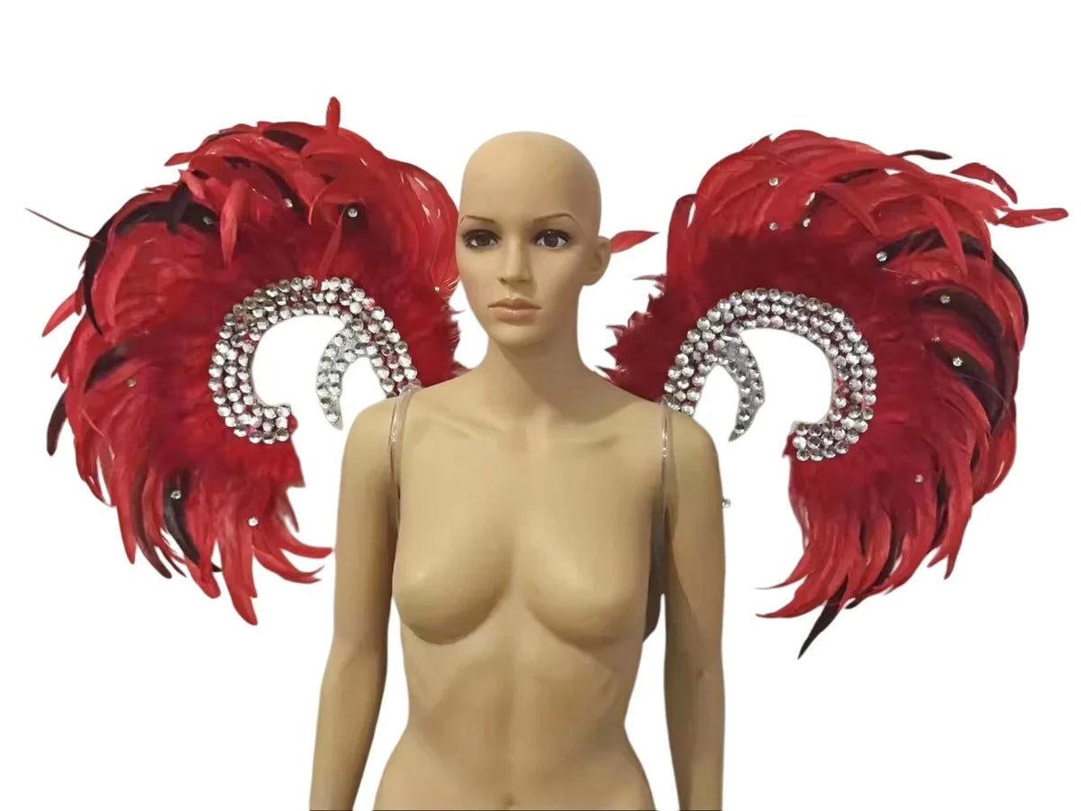 Showgirl Feather Wing Backpiece with Rhinestone Scroll Frames