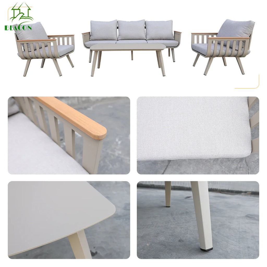 Waterproof Lounge Sofa Beige Terrace Luxury Modern Aluminum Garden Terrace Outdoor Furniture Combination Sofa Set Patio Luxlife Brands