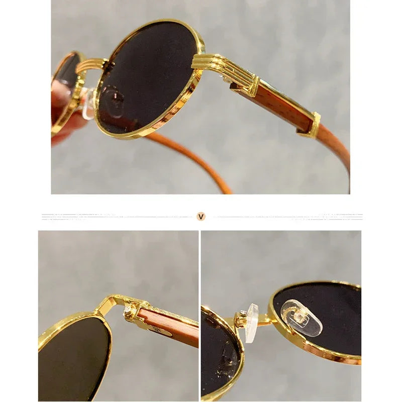 New Fashion Oval Sunglasses Men UV400 Sun Glasses Women Vintage Brand Designer Eyewear Imitation Wood Grain Sunglass