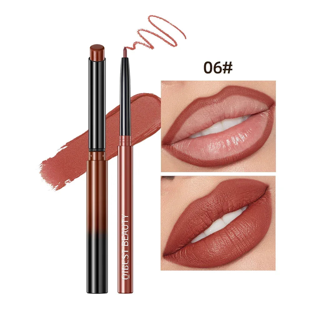 QIBEST Lipstick Pencil Waterproof Sexy Red Nude Purple Matte Tint Lipstick Lasting Lip liner Pen Longlasting Makeup Cosmetics Luxlife Brands