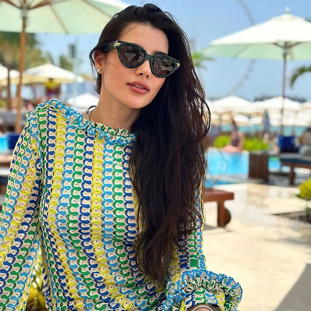 Sexy Backless Flare Sleeve Lace Knit Cut Out Party Beach Maxi Dress 2025 Summer Women Vacation Beachwear Swimsuit Cover Up A2815 Luxlife Brands