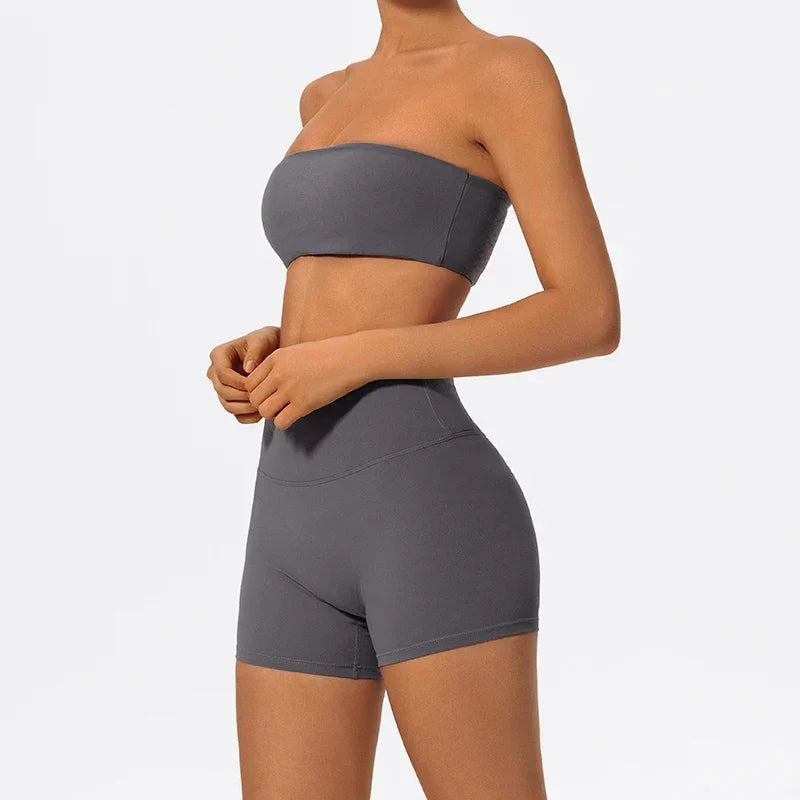 Ctenkevet Women Strapless Bra Suits Gym Workout Yoga Outfit Female Fitness Crop Top Outdoors Activewear Women Underwear Set