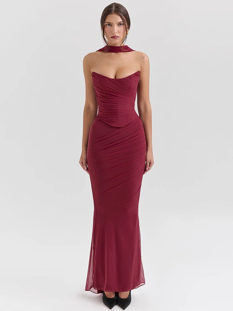 Elegant Wine Strapless Maxi Skirt Set Luxlife Brands