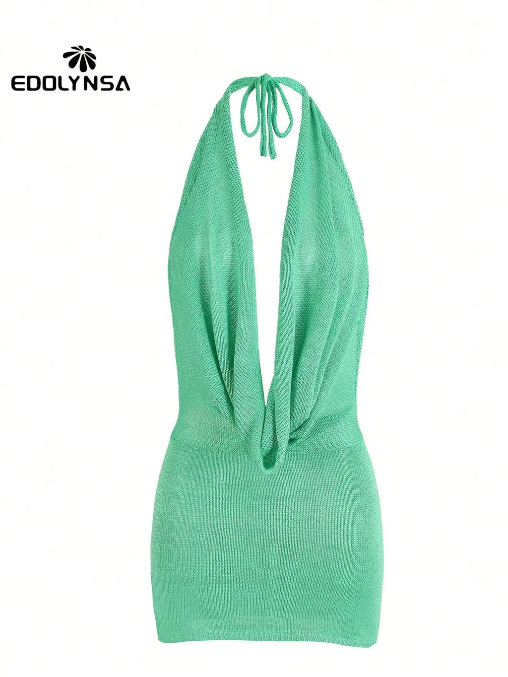 2026 Women New Year Bright Silk Dresses Sexy Stacked V Halter Neck Backless Knit Beach Mini Dress Summer Swimsuit Cover Up K145 Luxlife Brands