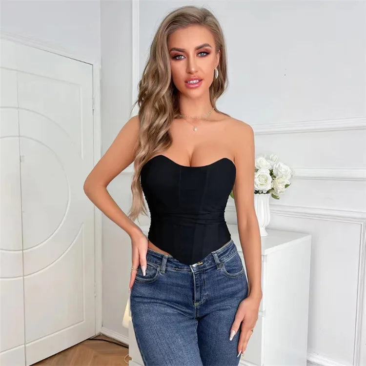 Vintage Lace-Up Overbust Corset Slim Crop Top
